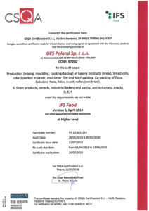 GFSP - Certyfikat IFS Food