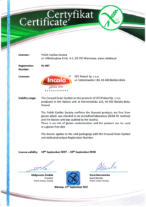 GFSP - Polish Coeliac Society Certificate